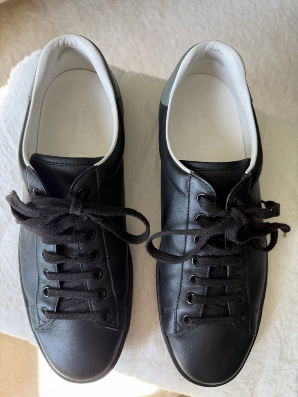 Gucci New Ace GG perforate black/grey leather 8.5 Euro sneakers trainers - Picture 8 of 16